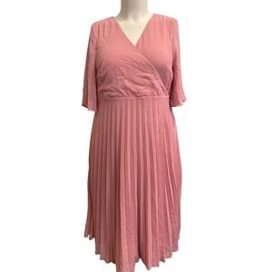 Boohoo Maternity Pleated Wrap Skater Dress Blush Pink US 12 NWT